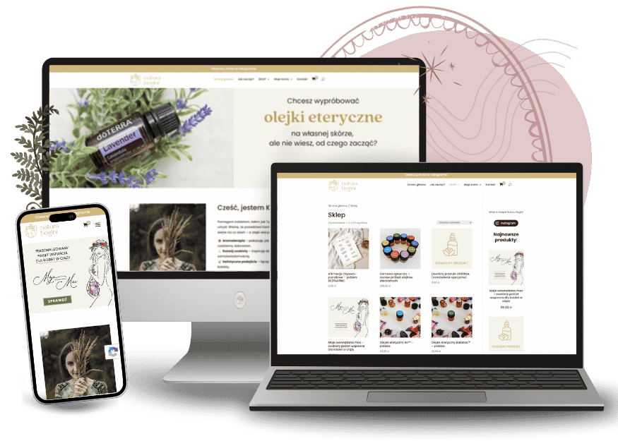 Zaciszna pracowani portfolio natura bogini sklep ecommerce Strona główna Natura Bogini na laptopie i telefonie
